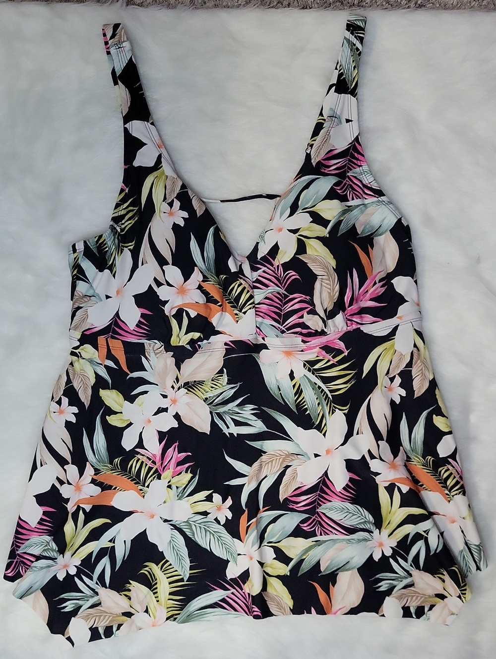 Floral Black Swim Tank Top Size: 2x - Picture 2 of 9